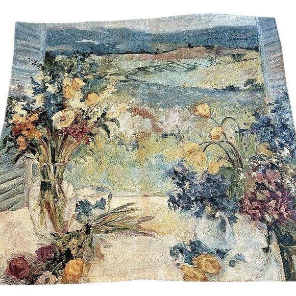 Italian Tapestry Wall Art Hanging Decor Tuscany Floral Signed Allayn Stevens - Picture 7 of 11
